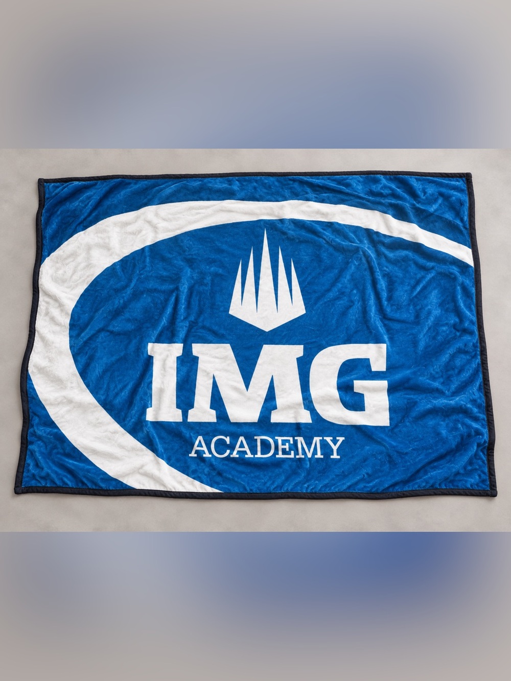 Large Blue and White IMG Academy Logo Plush Throw Blanket ret $90